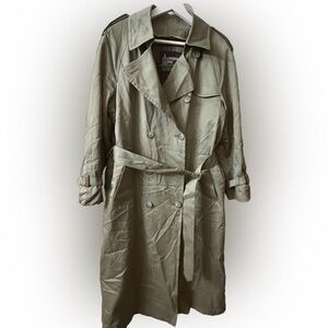 Vintage London Fog Khaki Double Breasted Trench Coat Size 12 Regular Plaid Lined